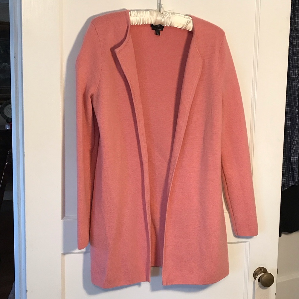 Talbots Coral Merino Wool Long Open Coatigan size small